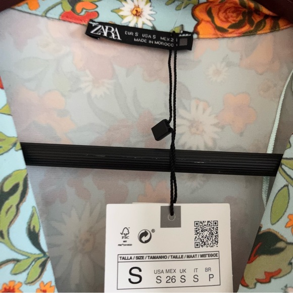 NWT Zara Green Floral Button Down Blouse Retro Top Women's Small Vintage Style - Picture 5 of 7